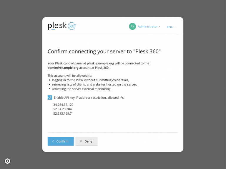 Connect Plesk with 360 Monitoring Account API
